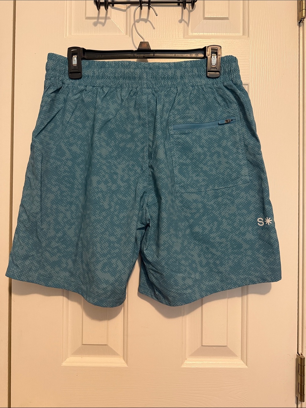 Men's Teal Patterned Swim Trunks with Elastic Waist - Picture 2 of 4